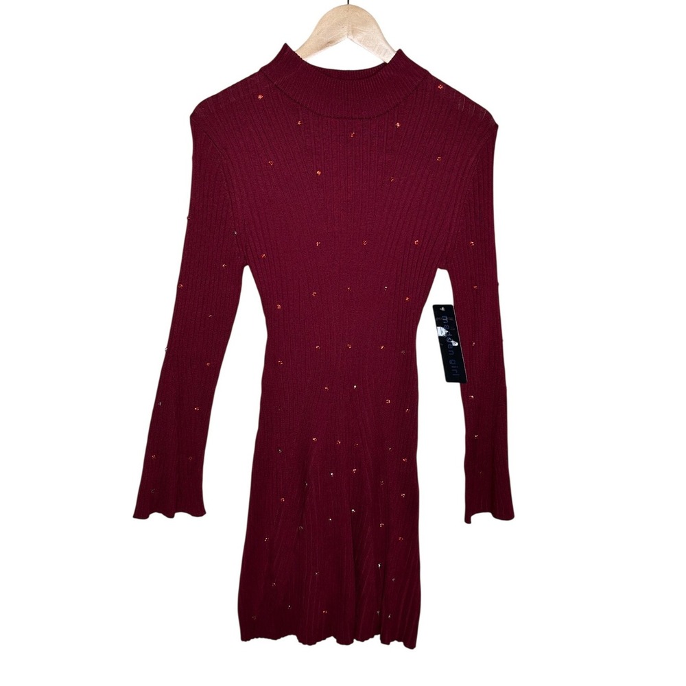 NWT Madden Girl Studded Knit Long Sleeve Dress size Large Red